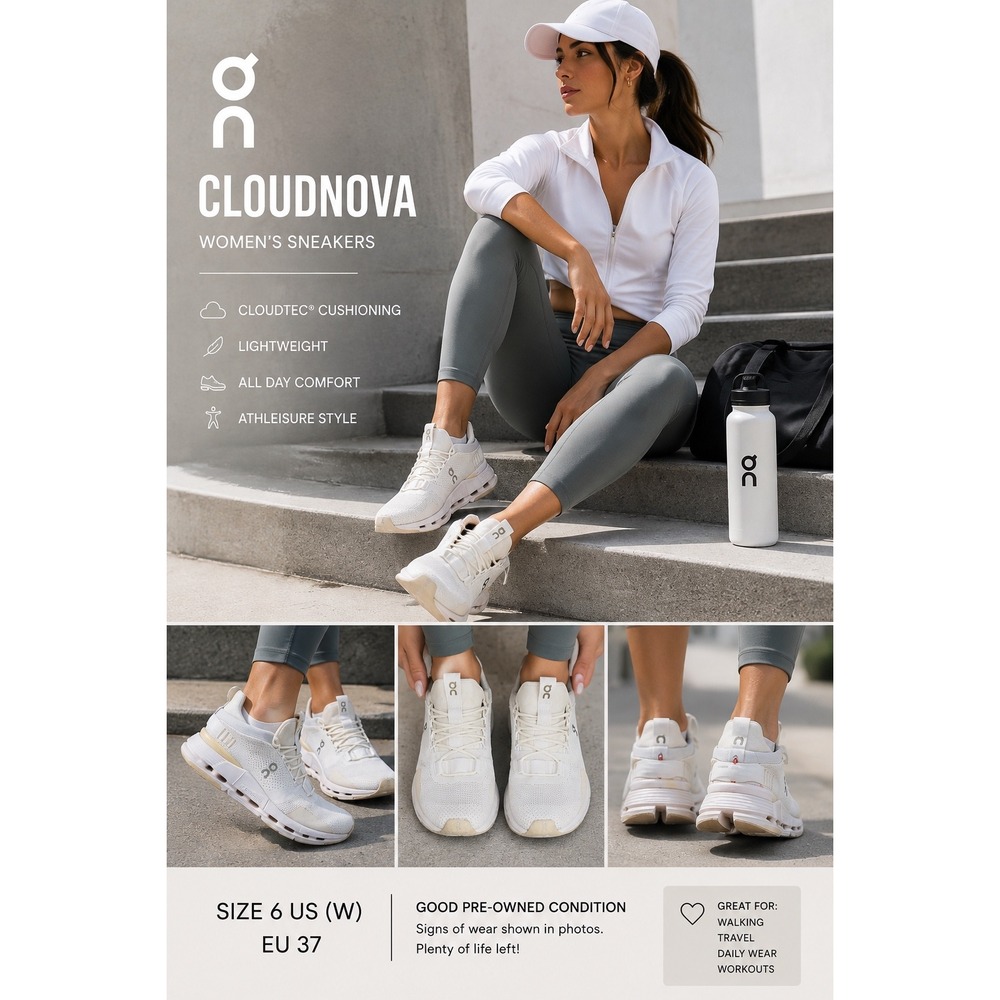 On Cloudnova White Cream Running Shoes Womens 6 26.99115 Sneakers